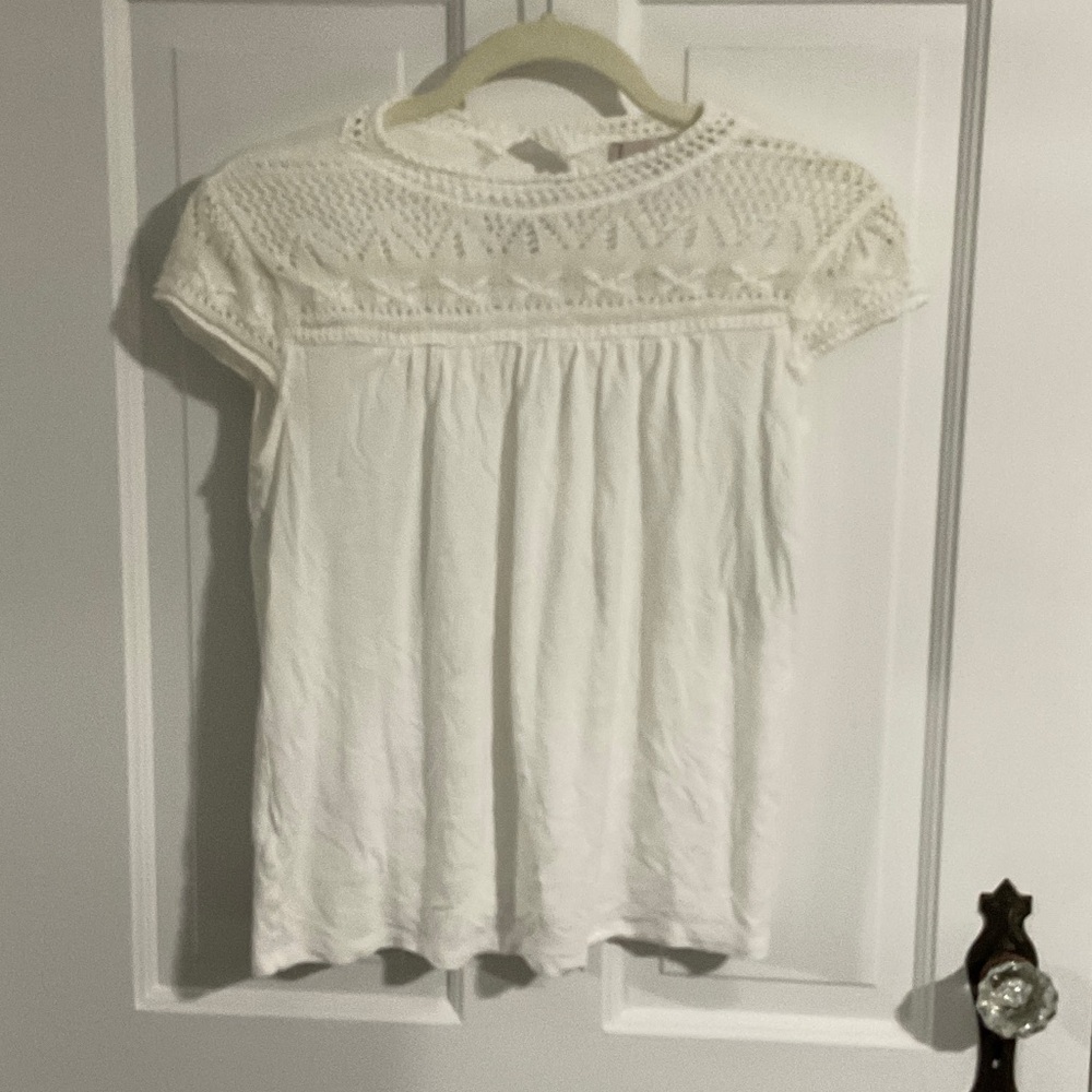 Loft White Lace Cap Sleeve Blouse
